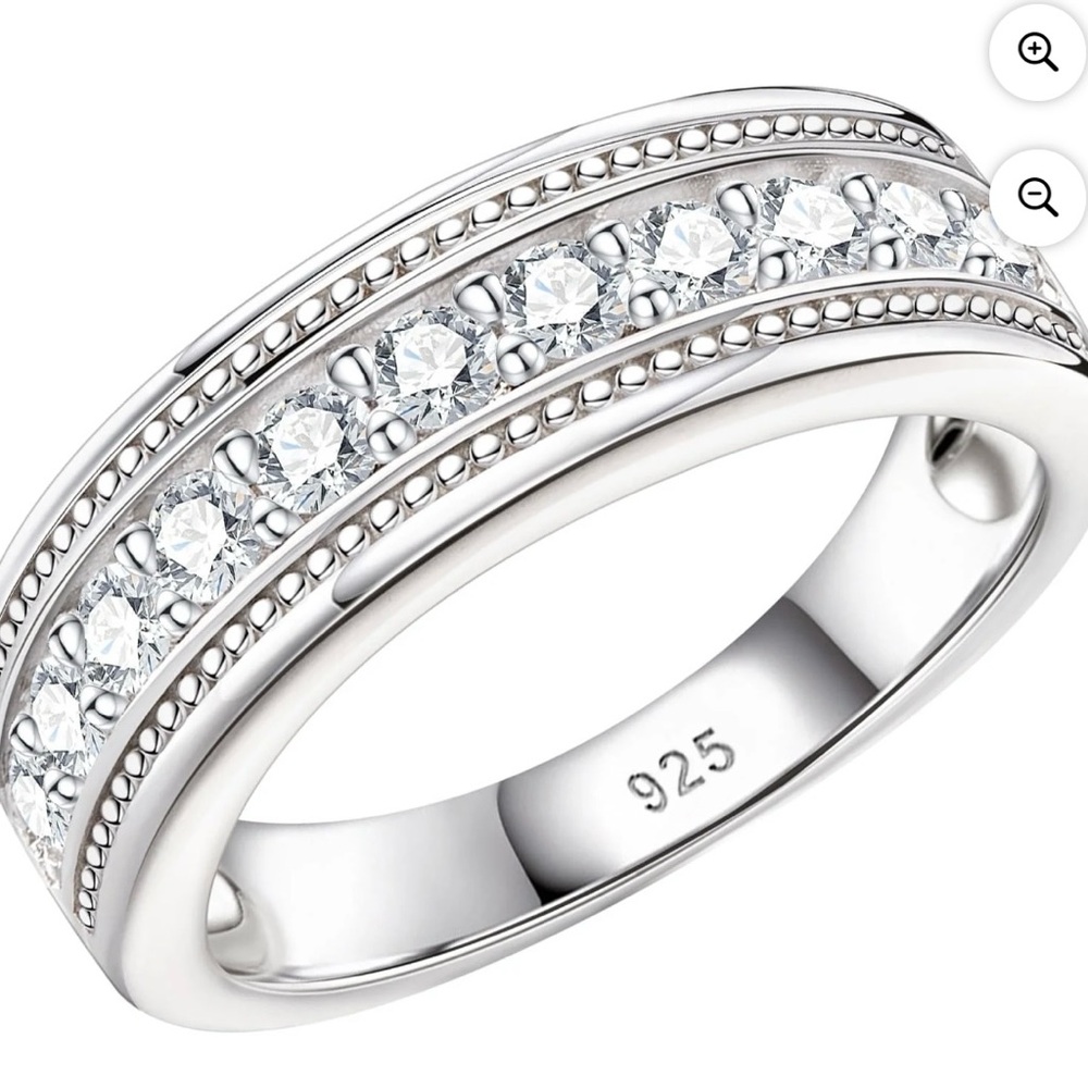 Elegant men’s size 10 wedding ring Silver Band with Crystal Accents